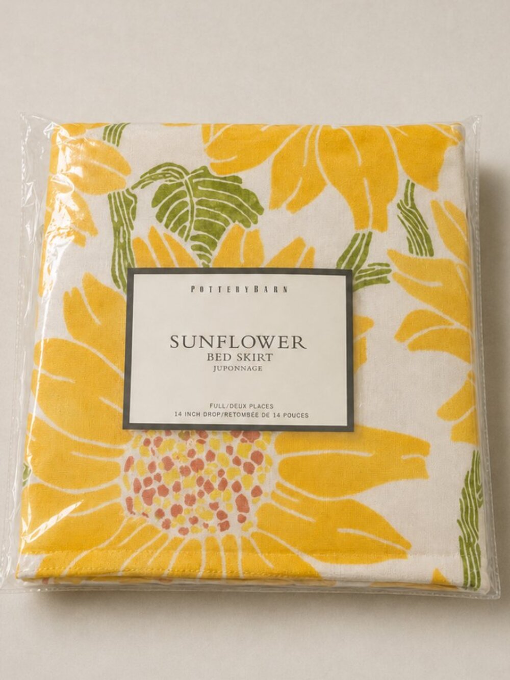 Pottery Barn Sunflower Bed Skirt Full Size 14 Inch Drop Yellow Botanical NIP New